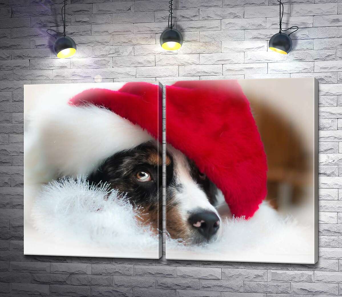 модульная картина Праздничное настроение собаки в шапке Санты