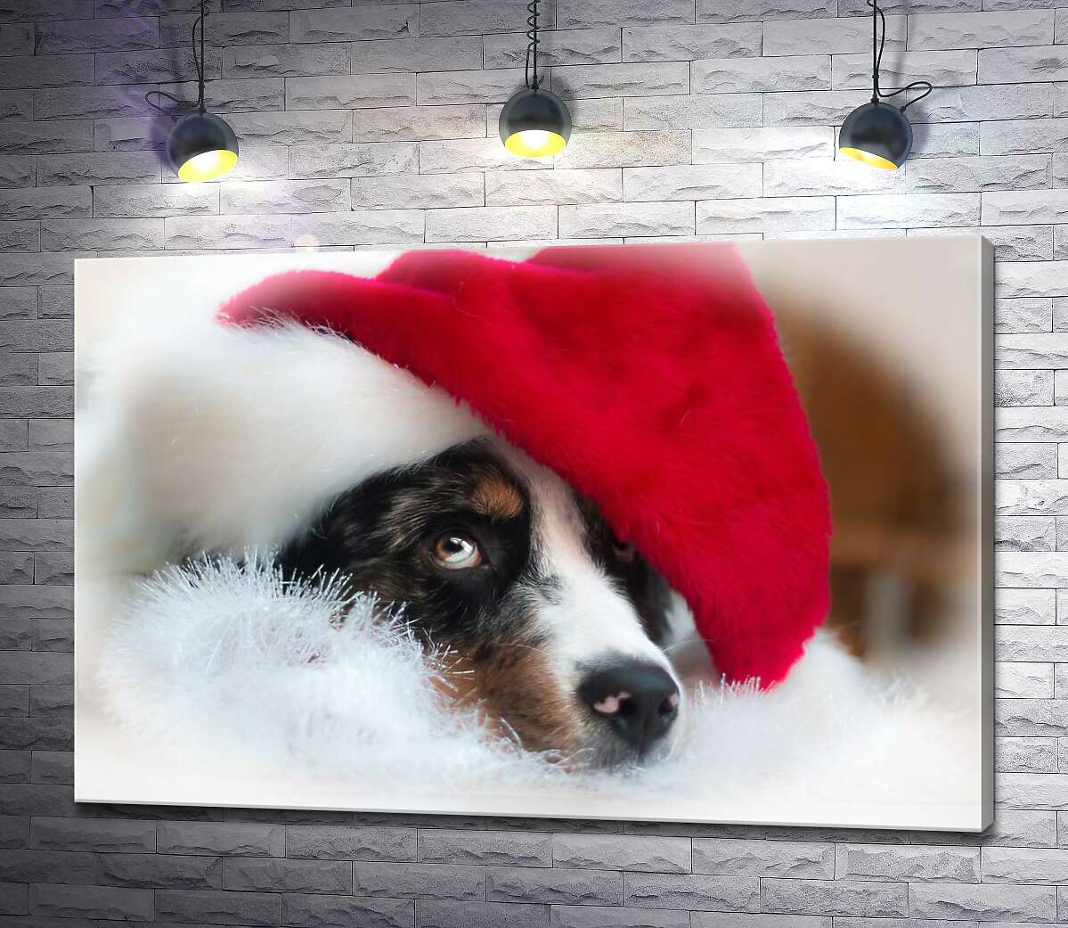 картина Праздничное настроение собаки в шапке Санты