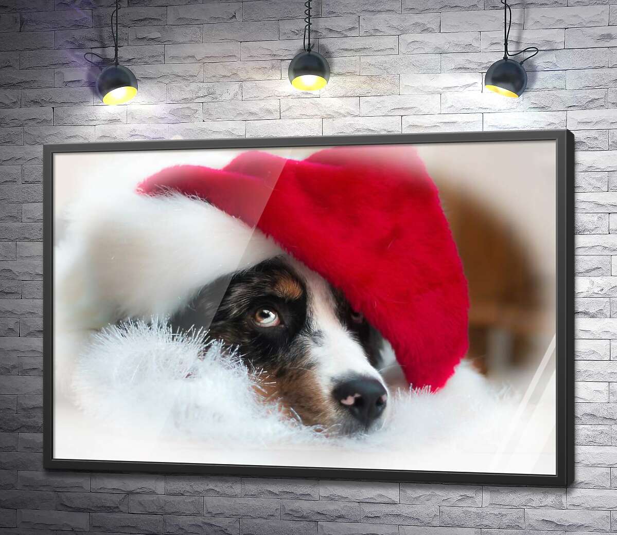 постер Праздничное настроение собаки в шапке Санты