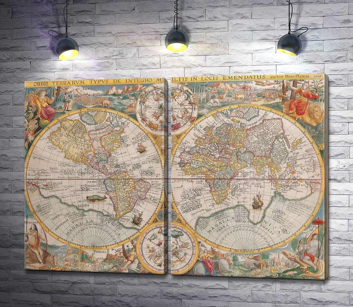 модульная картина Карта мира 1594 года, авторства голландского картографа Петера Планциуса (Petrus Plancius)