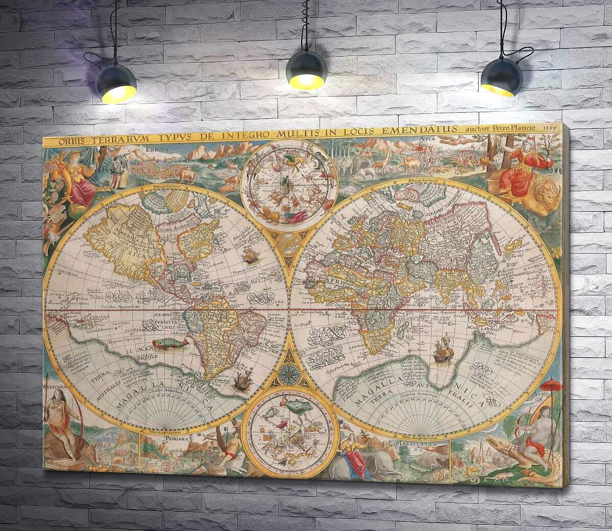 картина Карта мира 1594 года, авторства голландского картографа Петера Планциуса (Petrus Plancius)