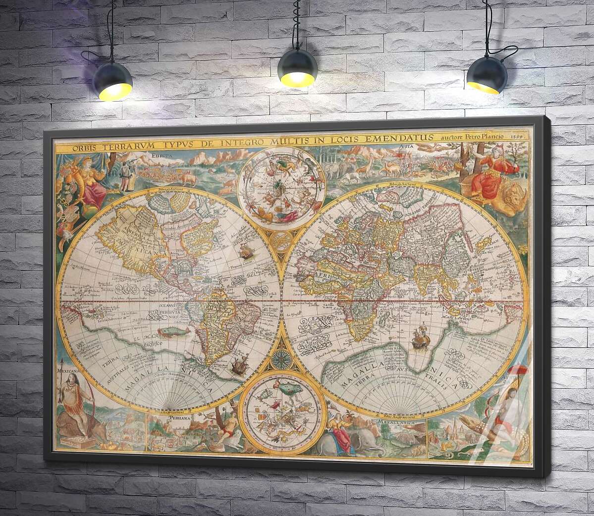 постер Карта світу 1594 року, авторства голландського картографа Петера Планціуса (Petrus Plancius)