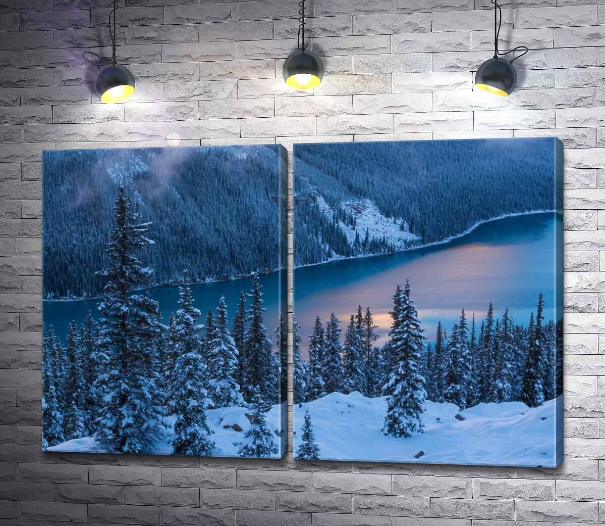 модульная картина Зимний вечер опускается на горное озеро