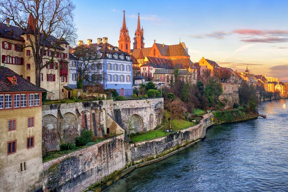 картина-постер Подих середньовіччя у місті Базель на березі Річки Рейн