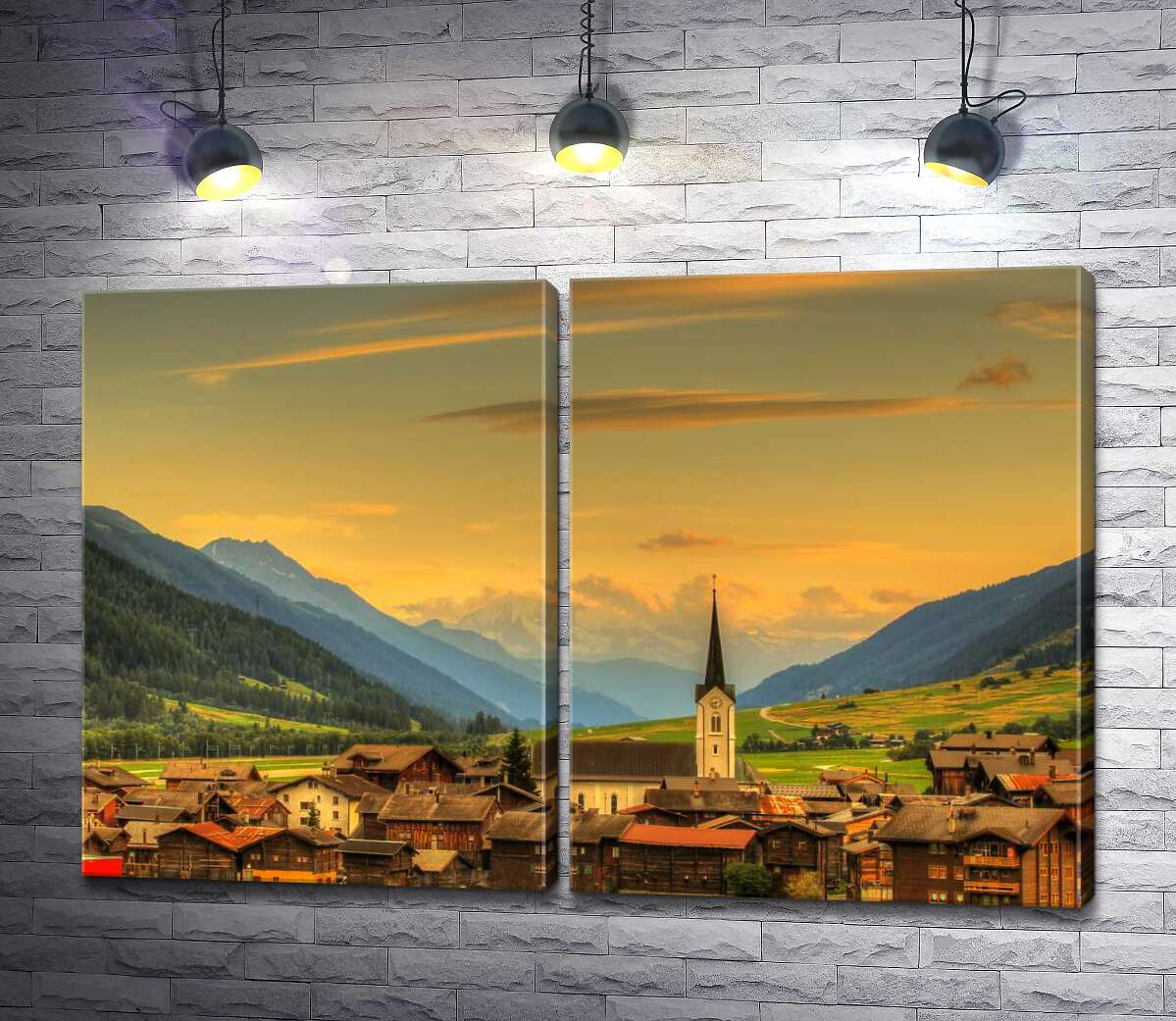 модульная картина Летний вечер в горном швейцарском городке Ульрихен
