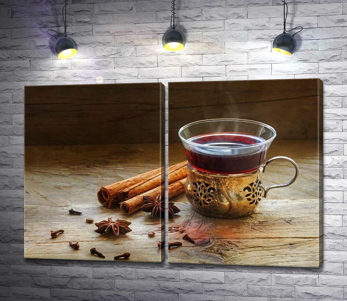 модульная картина Горячий чай рядом с корицей, бадьяном и гвоздикой