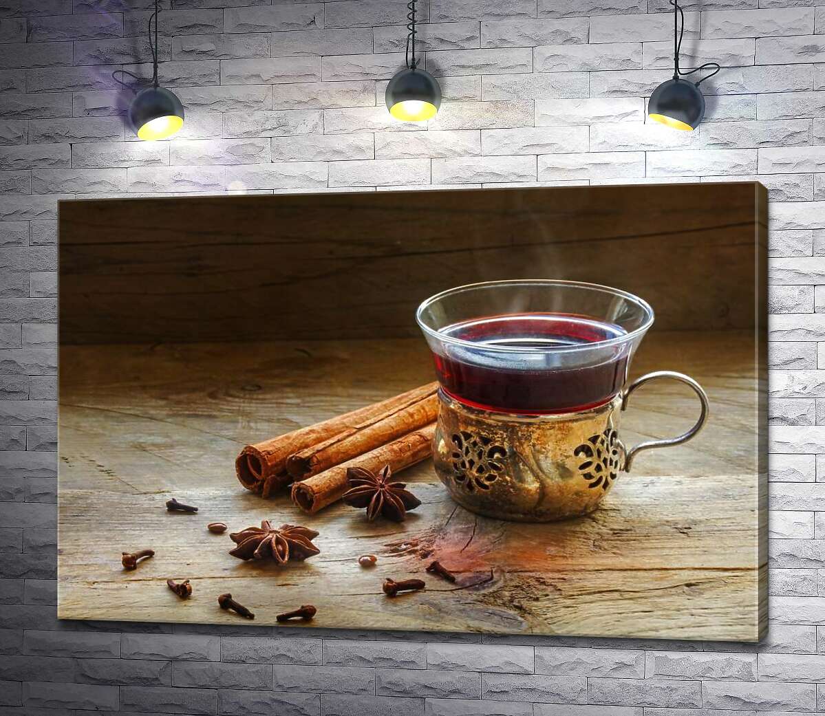 картина Горячий чай рядом с корицей, бадьяном и гвоздикой