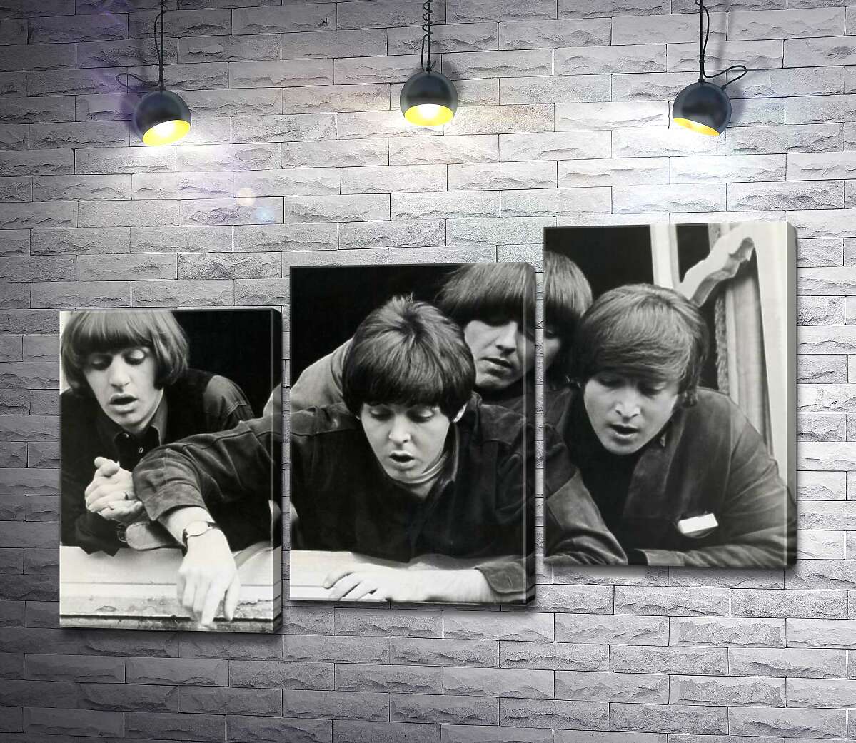 модульна картина The Beatles дивляться з вікна вниз на вулицю (Модуль №14)