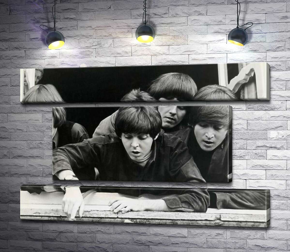 модульна картина The Beatles дивляться з вікна вниз на вулицю (Модуль №18)