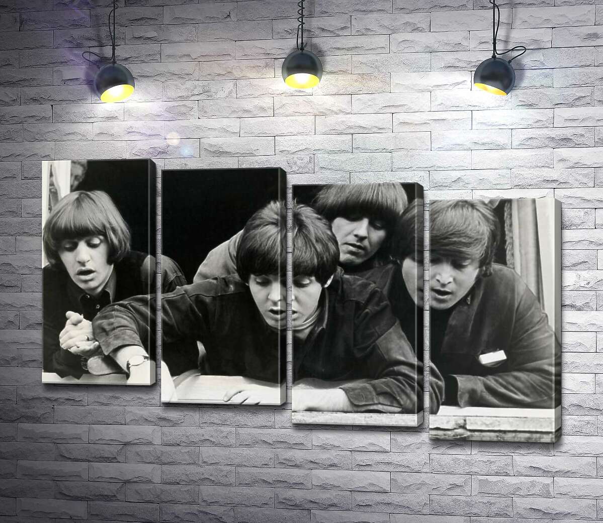 модульная картина The Beatles смотрят с окна вниз на улицу (Модуль №19)