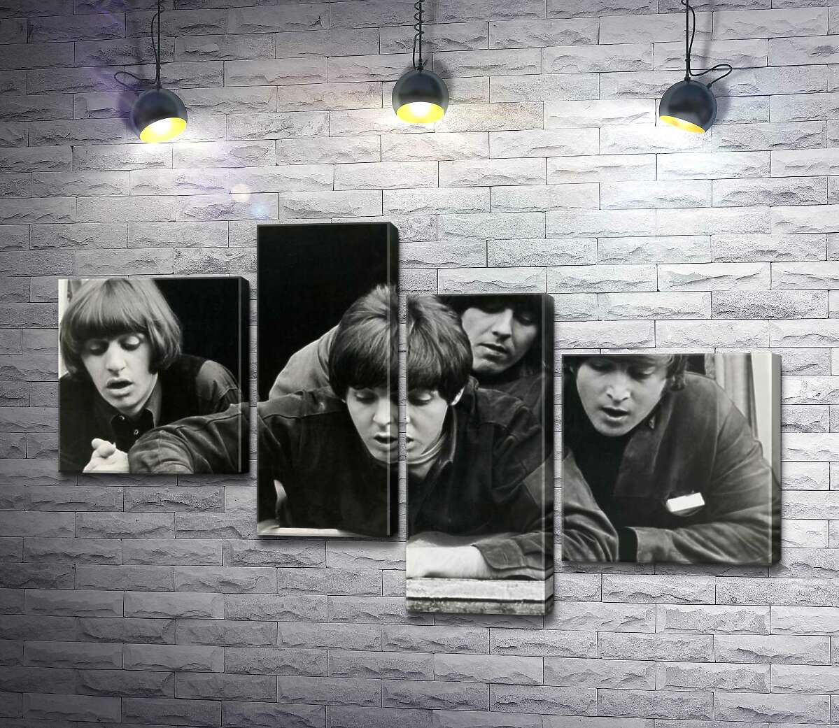 модульная картина The Beatles смотрят с окна вниз на улицу (Модуль №21)
