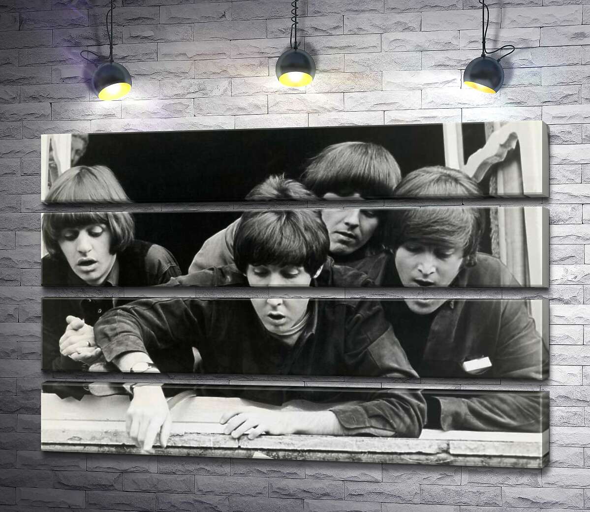 модульна картина The Beatles дивляться з вікна вниз на вулицю (Модуль №22)