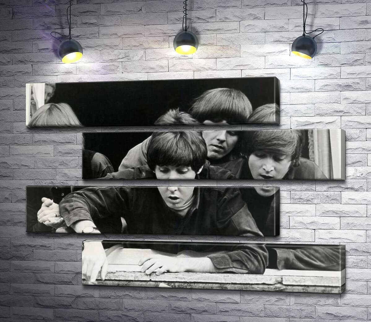 модульная картина The Beatles смотрят с окна вниз на улицу (Модуль №23)