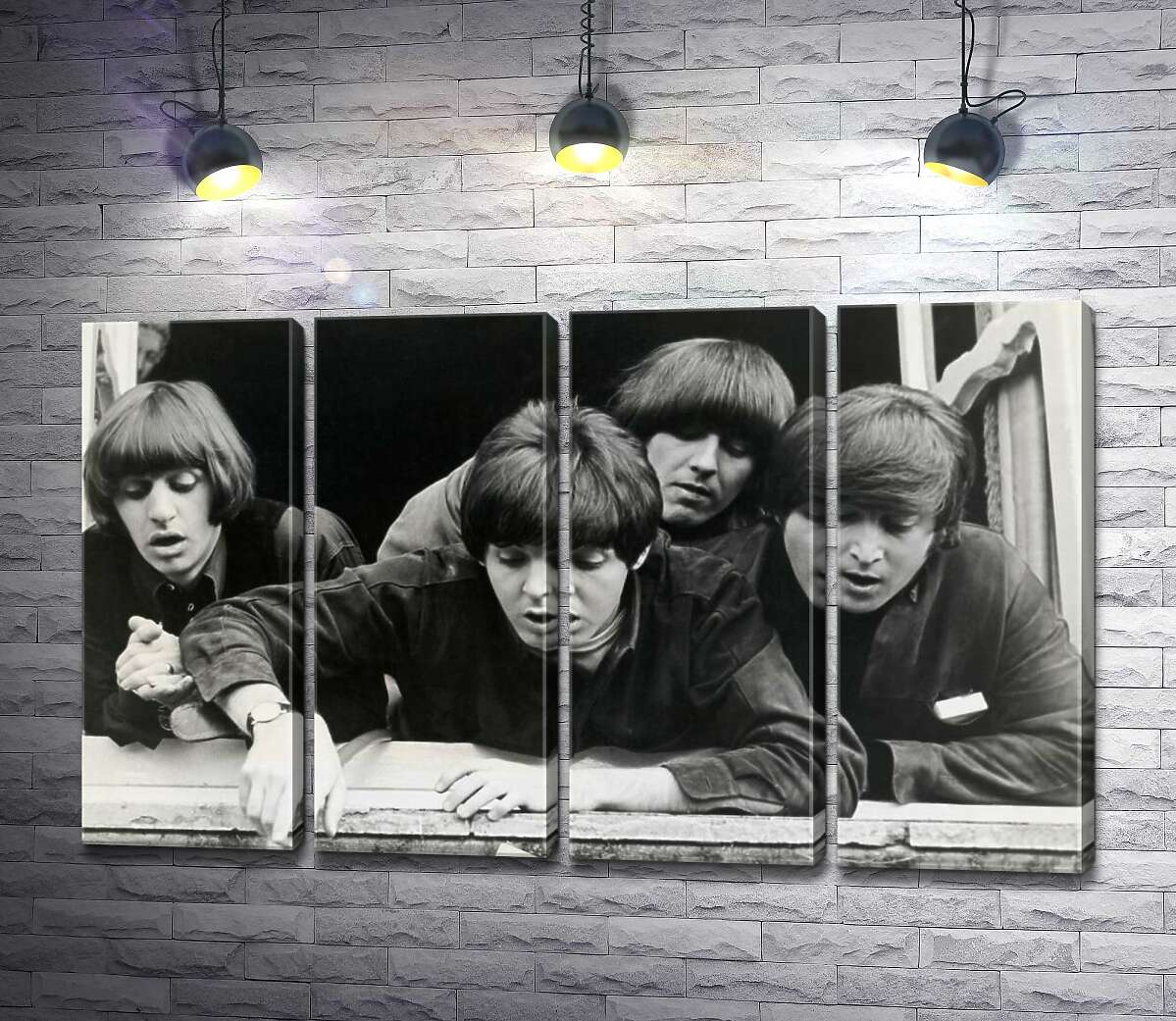 модульна картина The Beatles дивляться з вікна вниз на вулицю (Модуль №24)