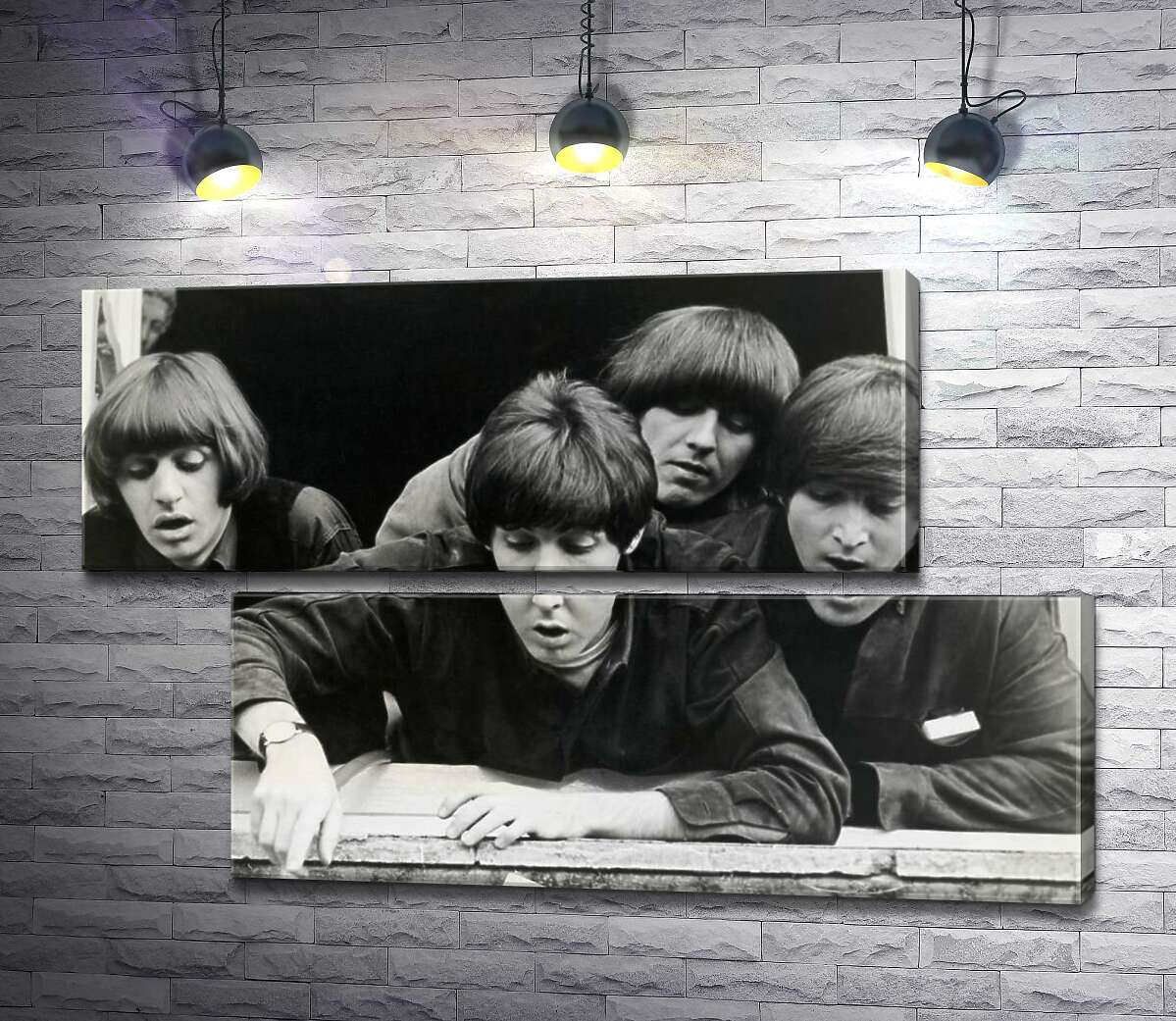 модульна картина The Beatles дивляться з вікна вниз на вулицю (Модуль №8)