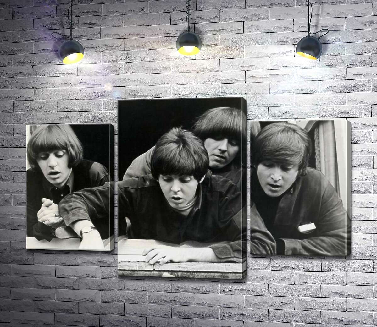 модульна картина The Beatles дивляться з вікна вниз на вулицю (Модуль №10)