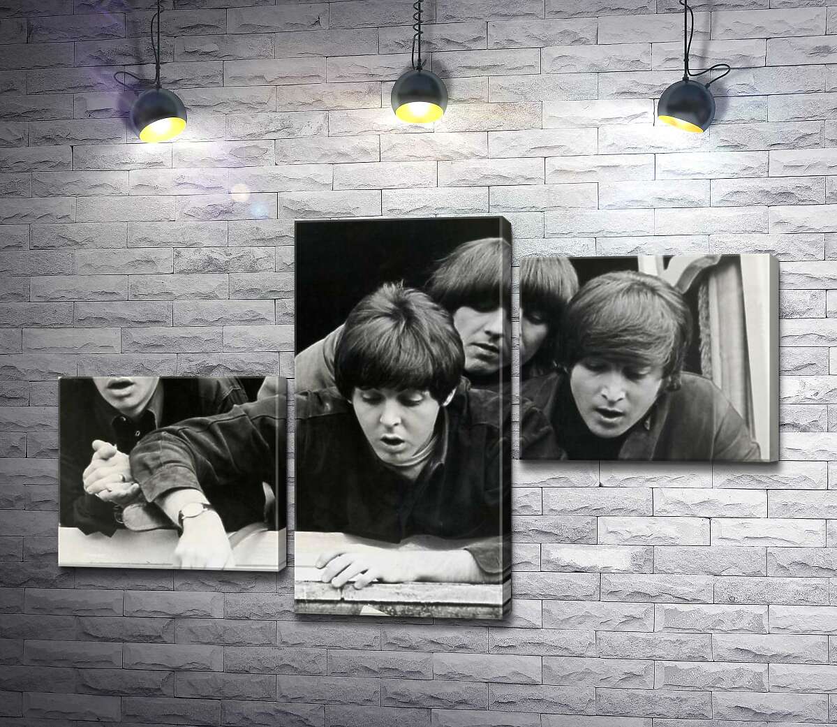 модульна картина The Beatles дивляться з вікна вниз на вулицю (Модуль №12)