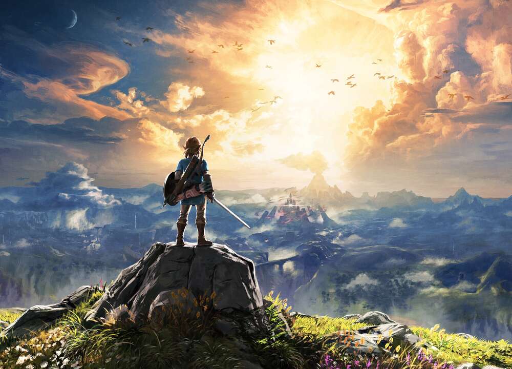 картина-постер Герой игры "The Legend of Zelda", Линк, смотрит на взрыв