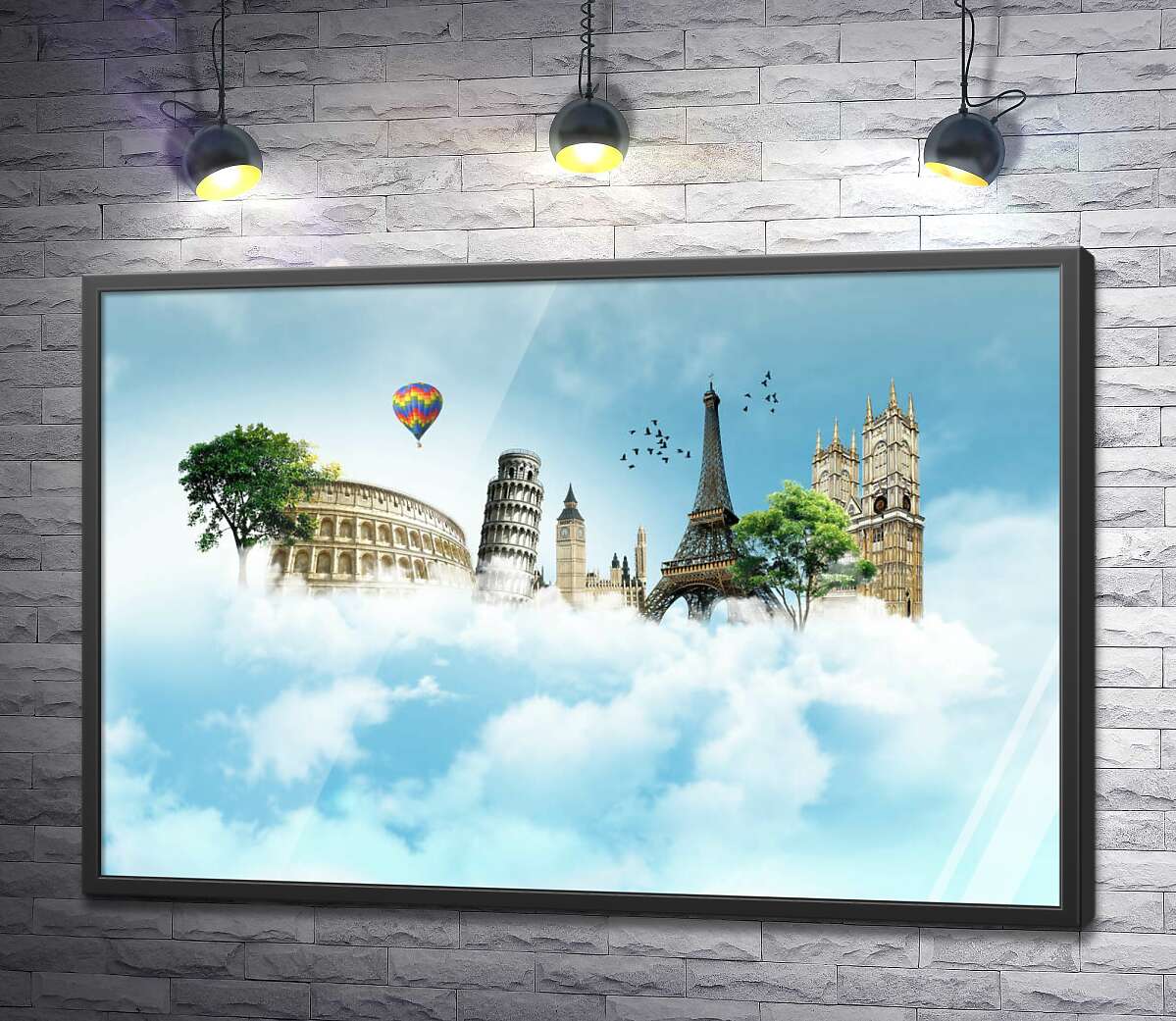 постер Главные достопримечательности стран Европы в облачном пространстве