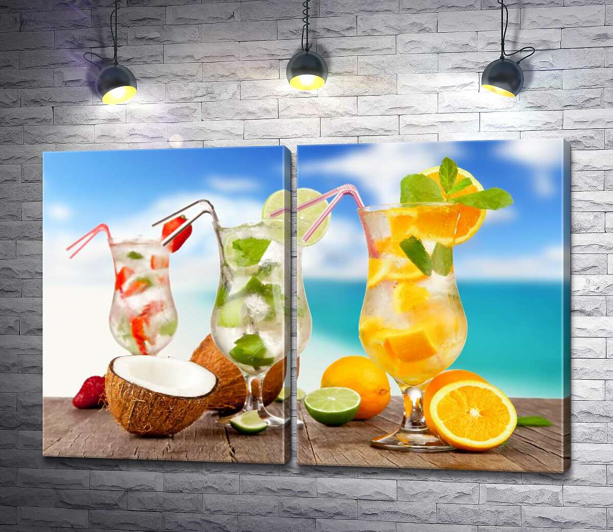модульная картина Тропическая прохлада фруктово-ягодных коктейлей