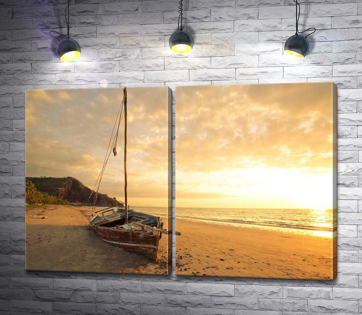 модульна картина Самотній човен на вечірньому пляжі