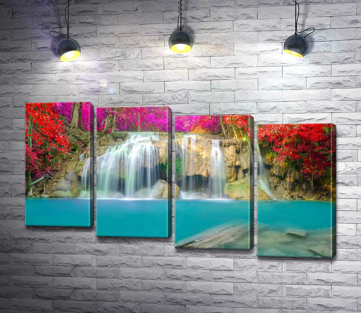 модульна картина Осінні кольори над каскадом водоспаду Ераван (Erawan falls) (Модуль №19)