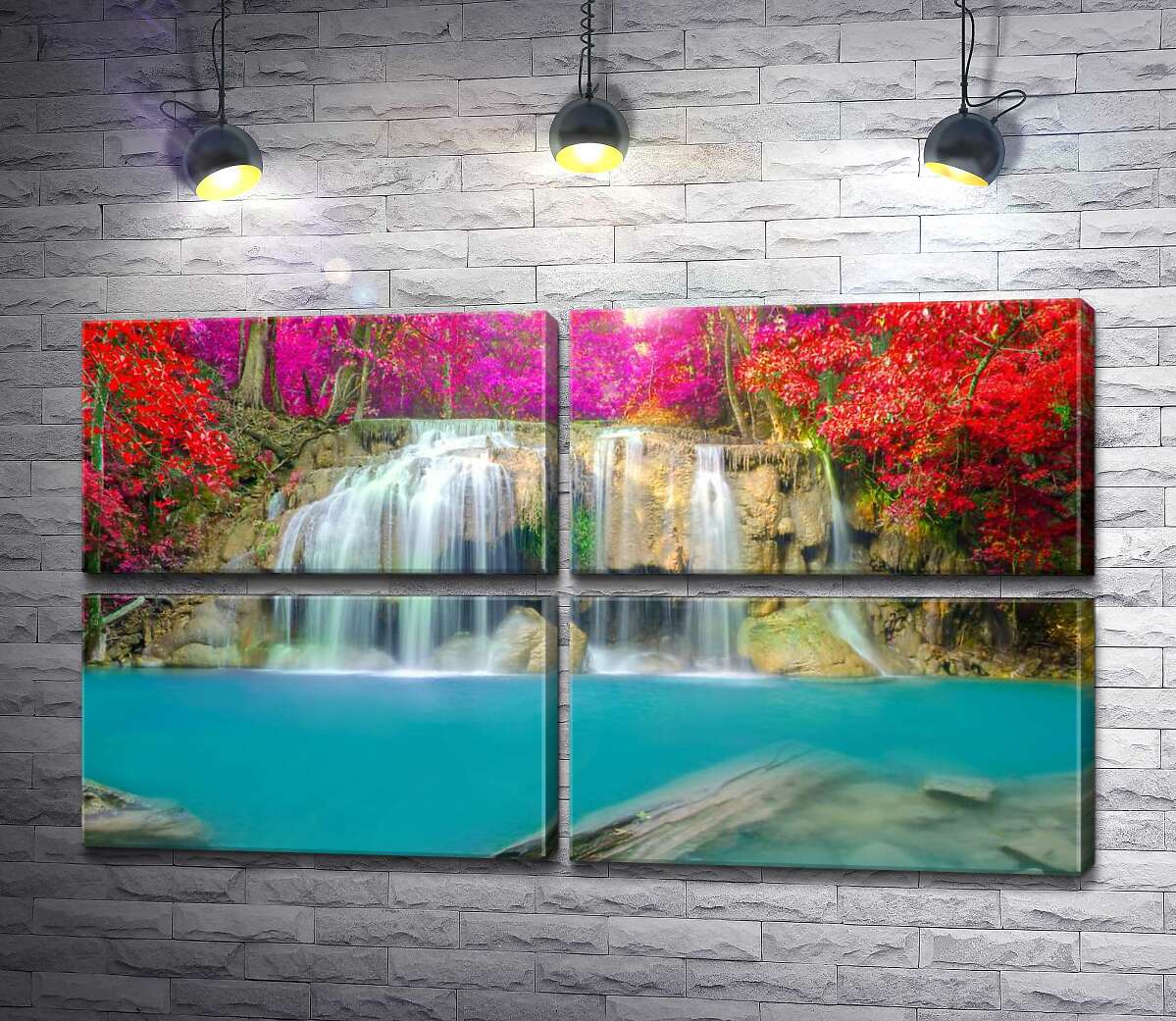 модульная картина Осенние цвета над каскадом водопада Эраван (Erawan falls) (Модуль №25)