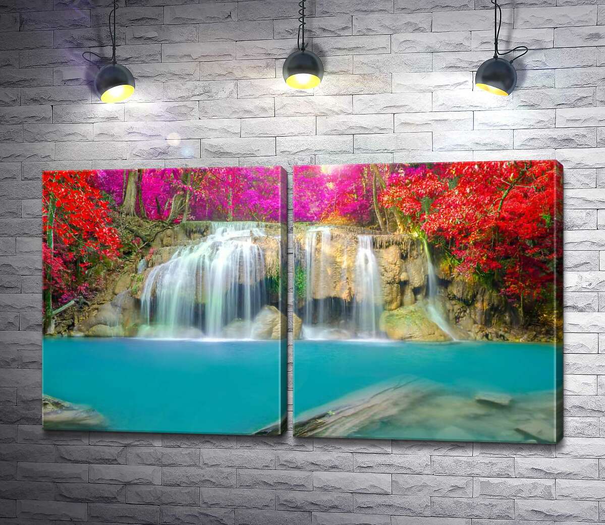 модульна картина Осінні кольори над каскадом водоспаду Ераван (Erawan falls)