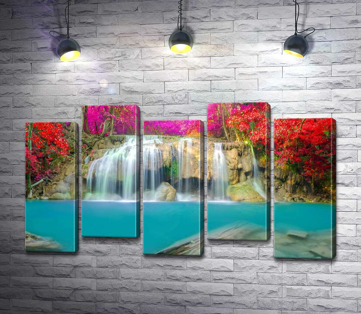 модульна картина Осінні кольори над каскадом водоспаду Ераван (Erawan falls) (Модуль №30)
