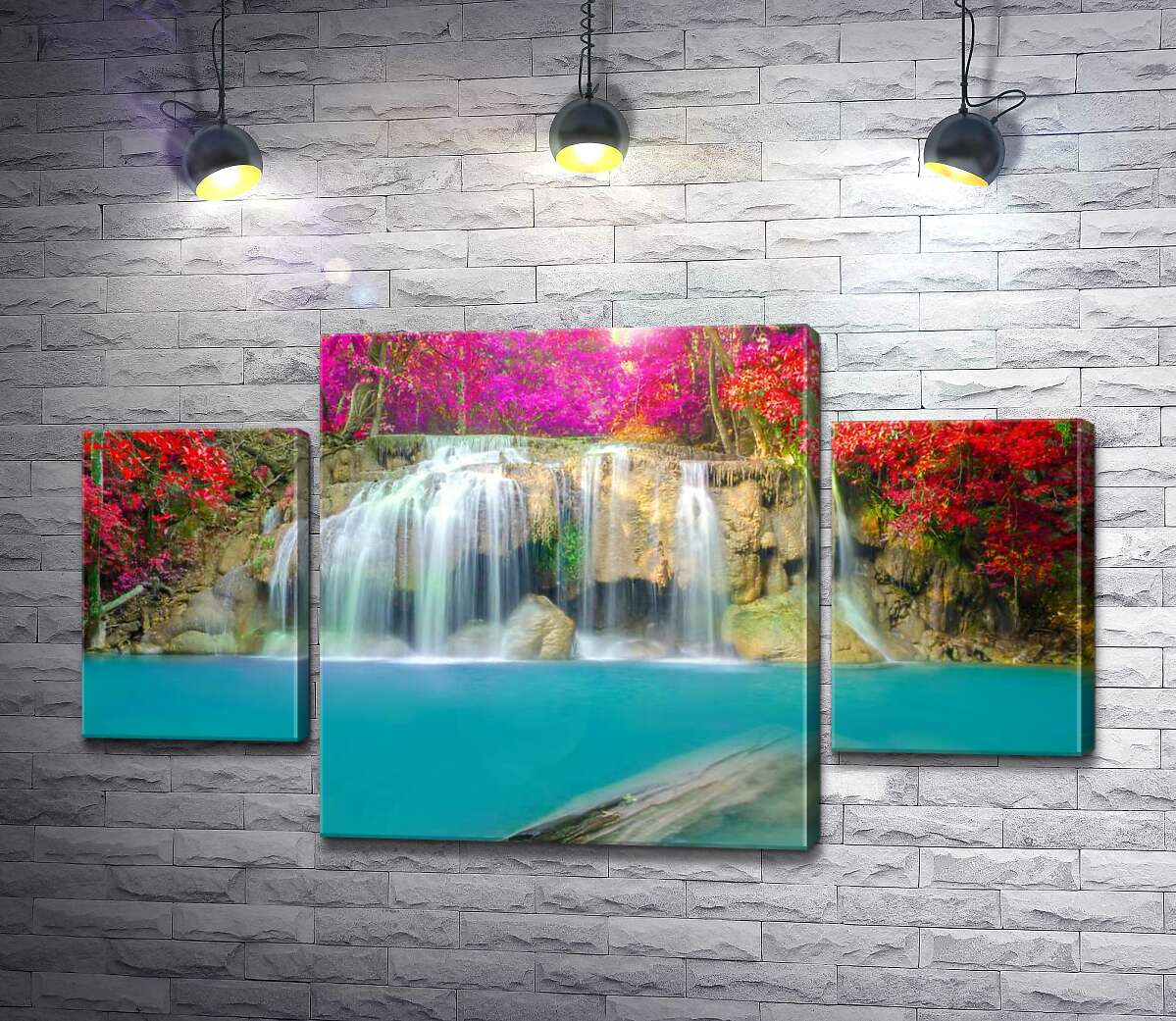 модульная картина Осенние цвета над каскадом водопада Эраван (Erawan falls) (Модуль №5)