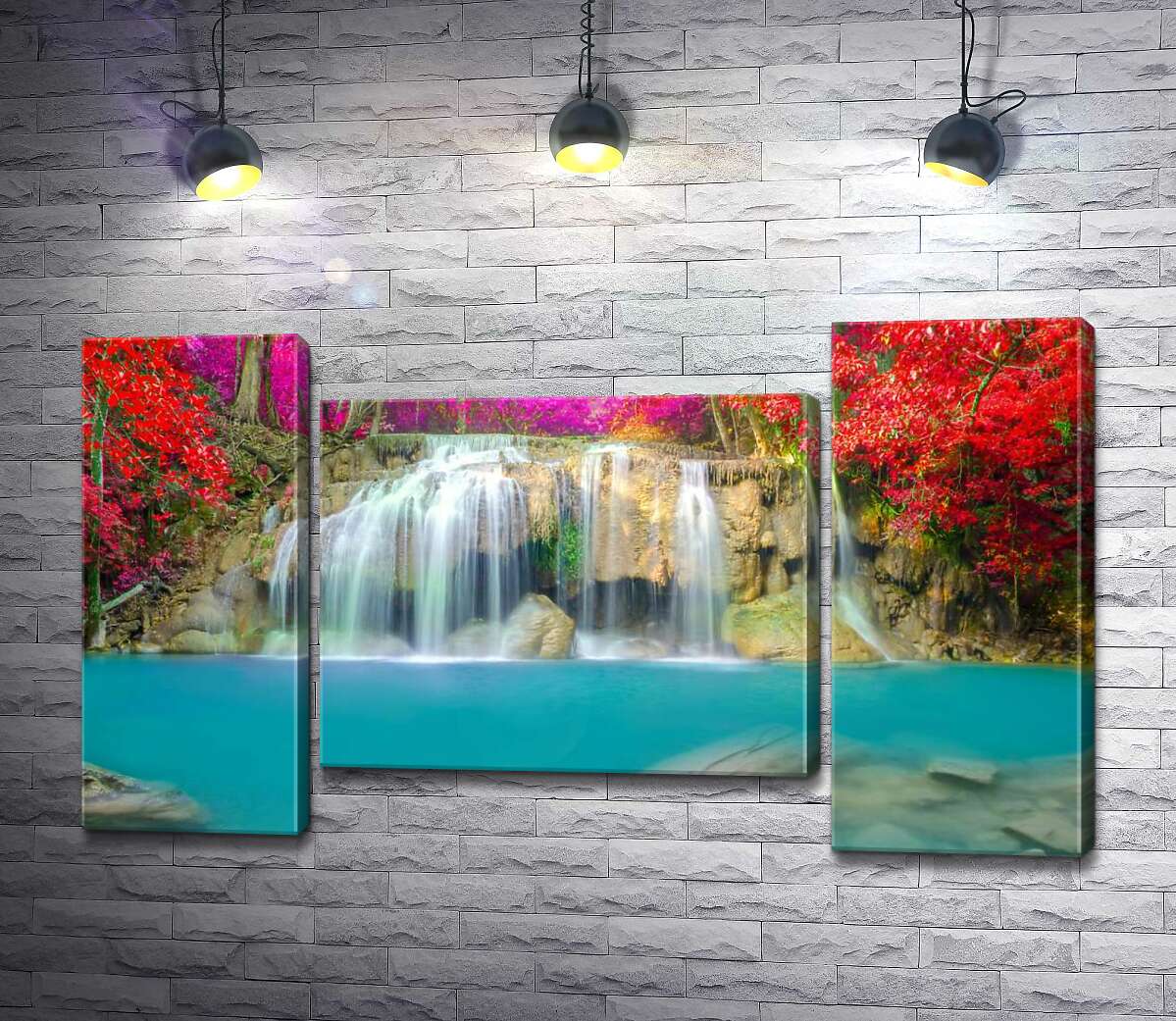 модульная картина Осенние цвета над каскадом водопада Эраван (Erawan falls) (Модуль №11)