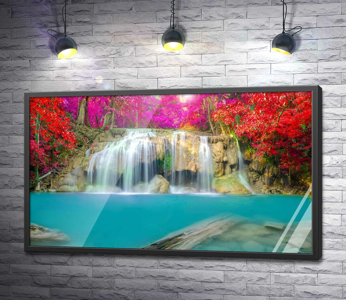 постер Осінні кольори над каскадом водоспаду Ераван (Erawan falls)