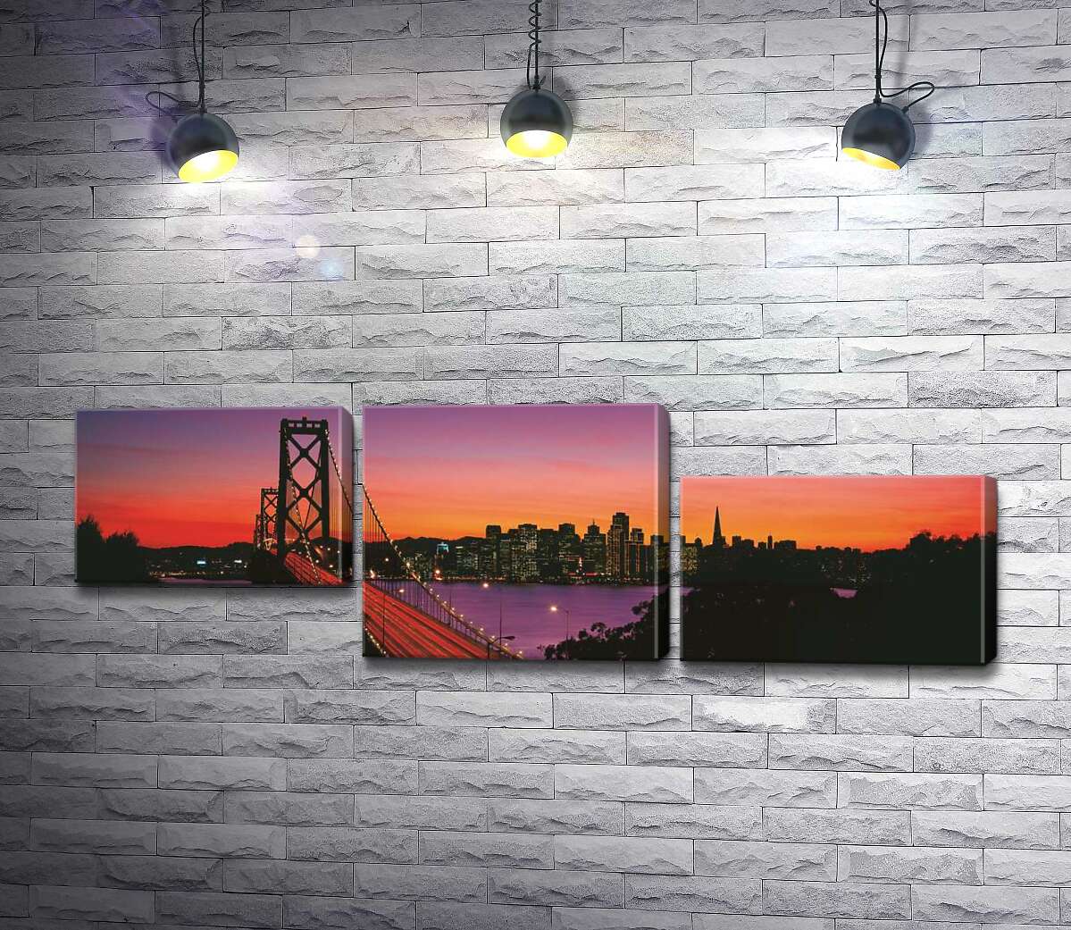 модульная картина Мост Бэй-Бридж (Bay Bridge) ведет к вечернему Сан-Франциско (Модуль №13)