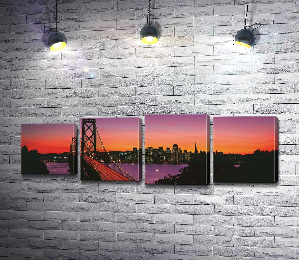 модульная картина Мост Бэй-Бридж (Bay Bridge) ведет к вечернему Сан-Франциско (Модуль №3)