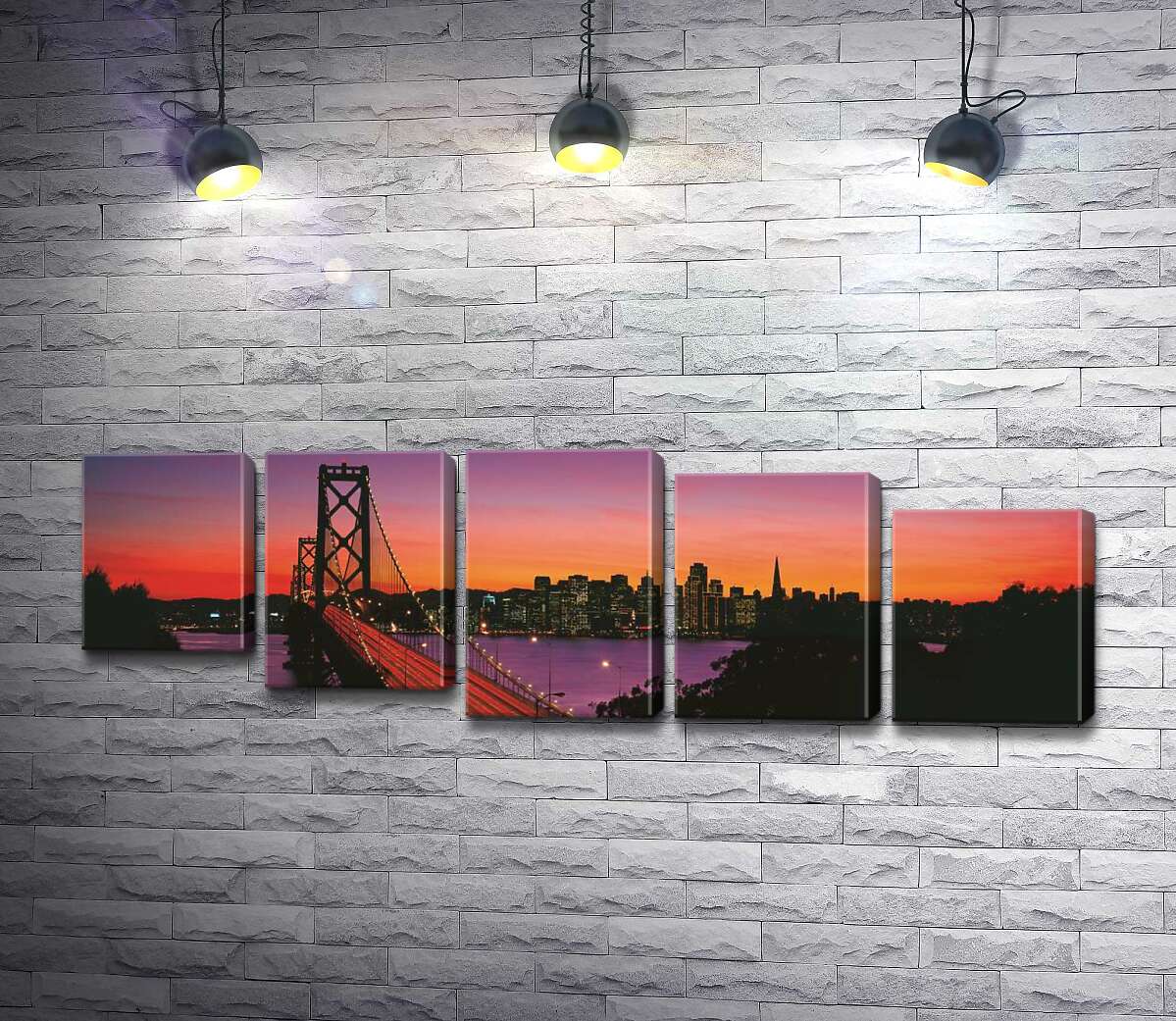 модульная картина Мост Бэй-Бридж (Bay Bridge) ведет к вечернему Сан-Франциско (Модуль №28)