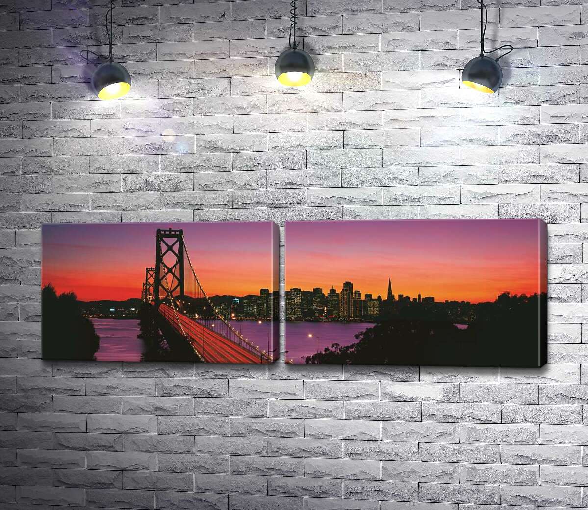 модульная картина Мост Бэй-Бридж (Bay Bridge) ведет к вечернему Сан-Франциско