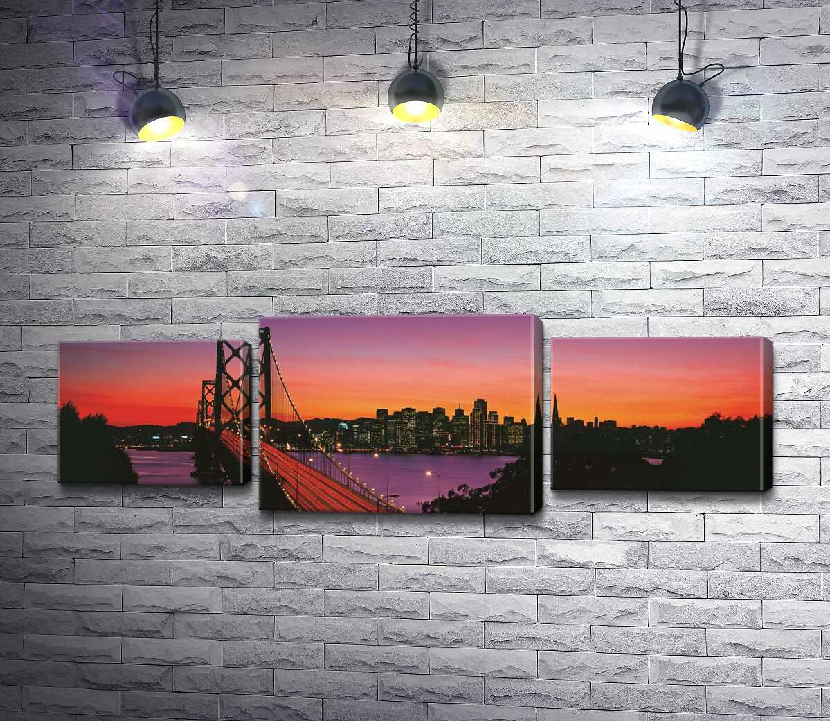 модульная картина Мост Бэй-Бридж (Bay Bridge) ведет к вечернему Сан-Франциско (Модуль №10)
