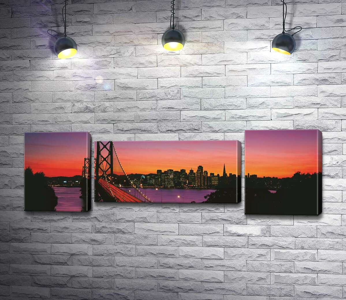 модульная картина Мост Бэй-Бридж (Bay Bridge) ведет к вечернему Сан-Франциско (Модуль №11)