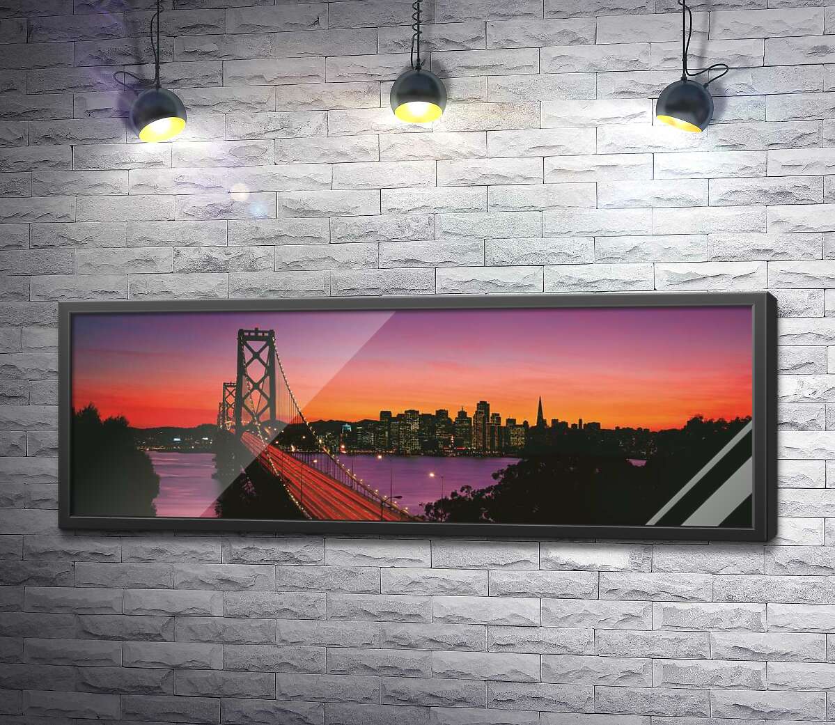 постер Мост Бэй-Бридж (Bay Bridge) ведет к вечернему Сан-Франциско