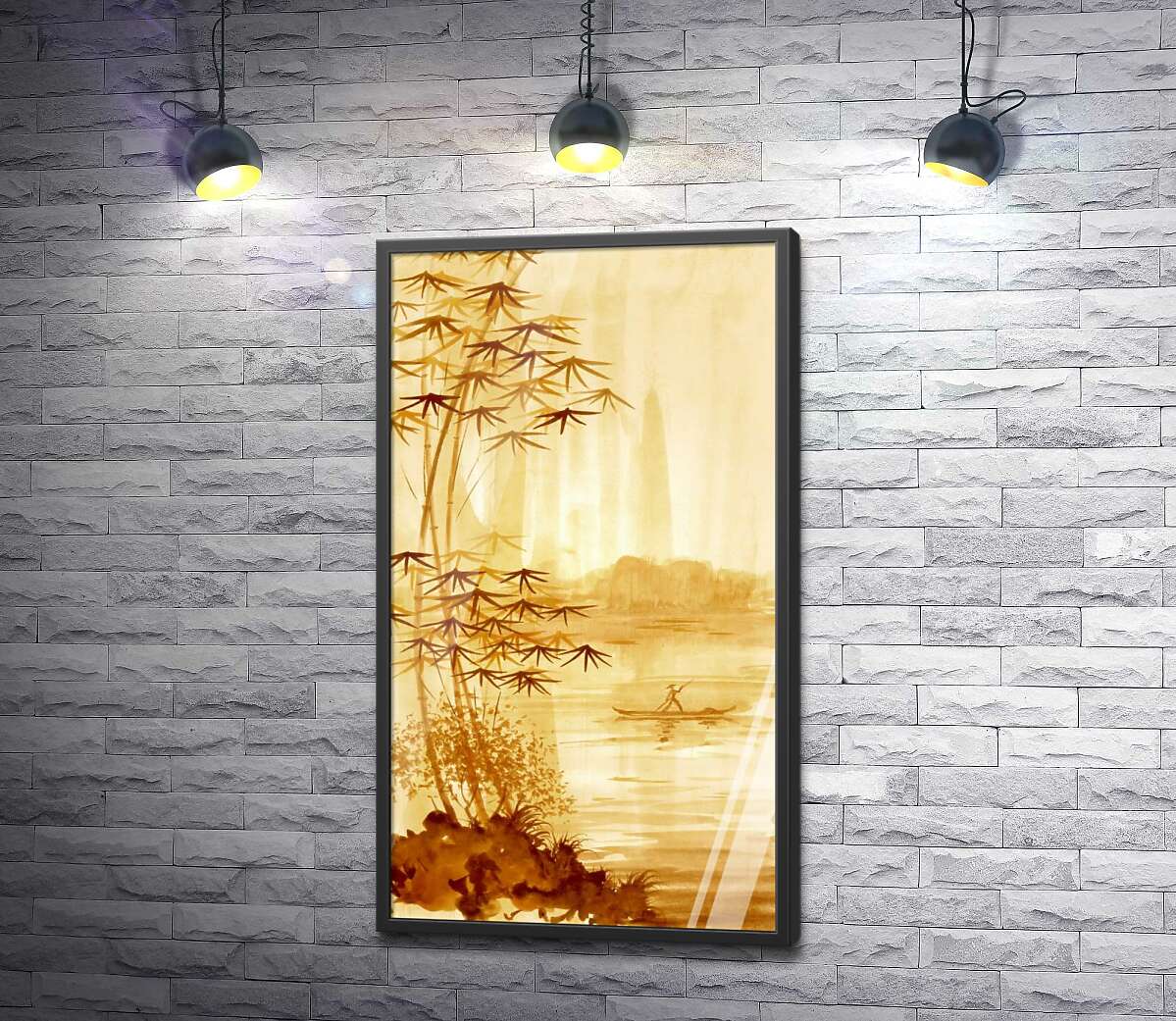 постер Стрункий бамбук росте на березі річки