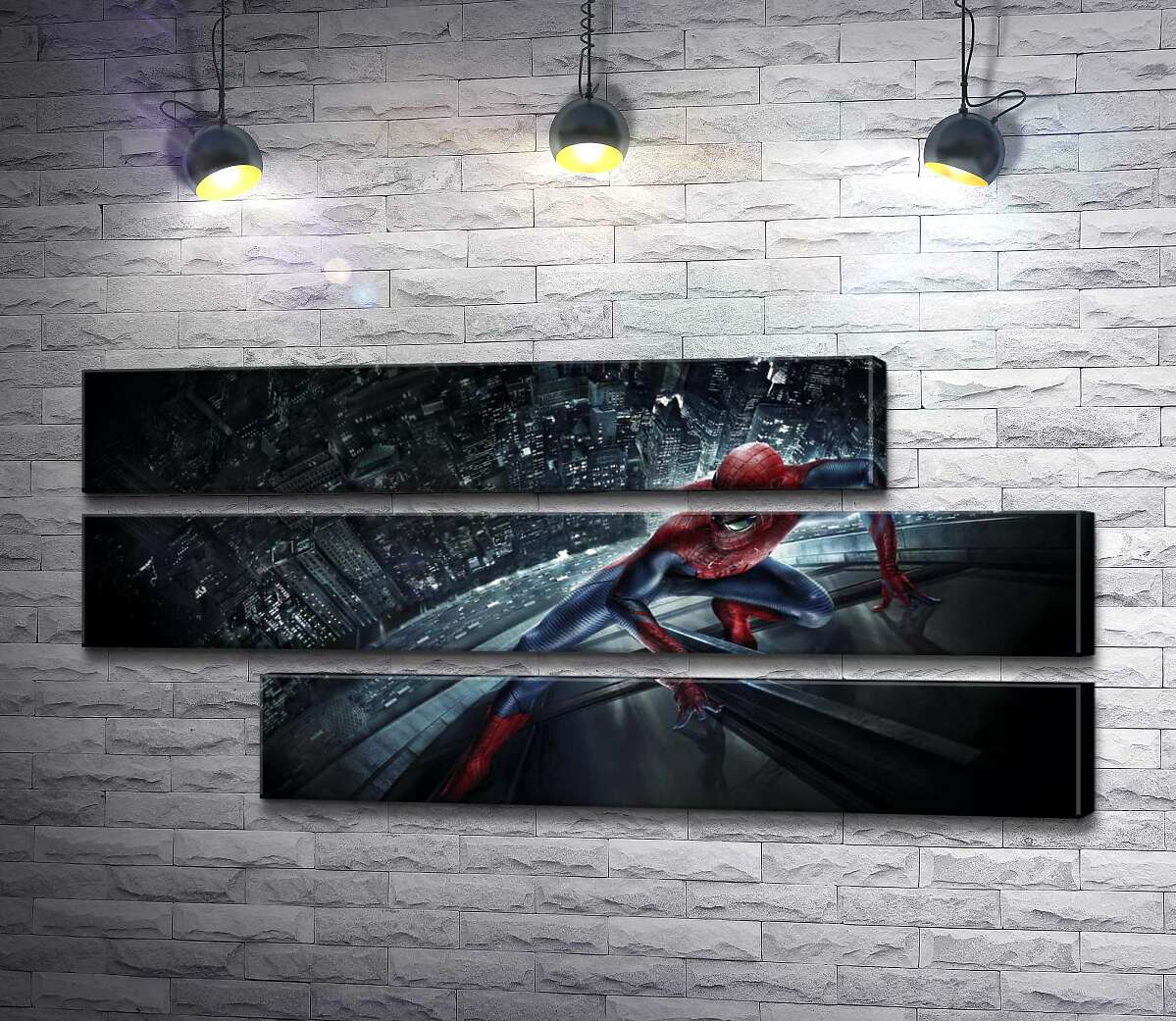 модульная картина Человек-паук (Spider-Man) на стеклянном небоскребе (Модуль №16)
