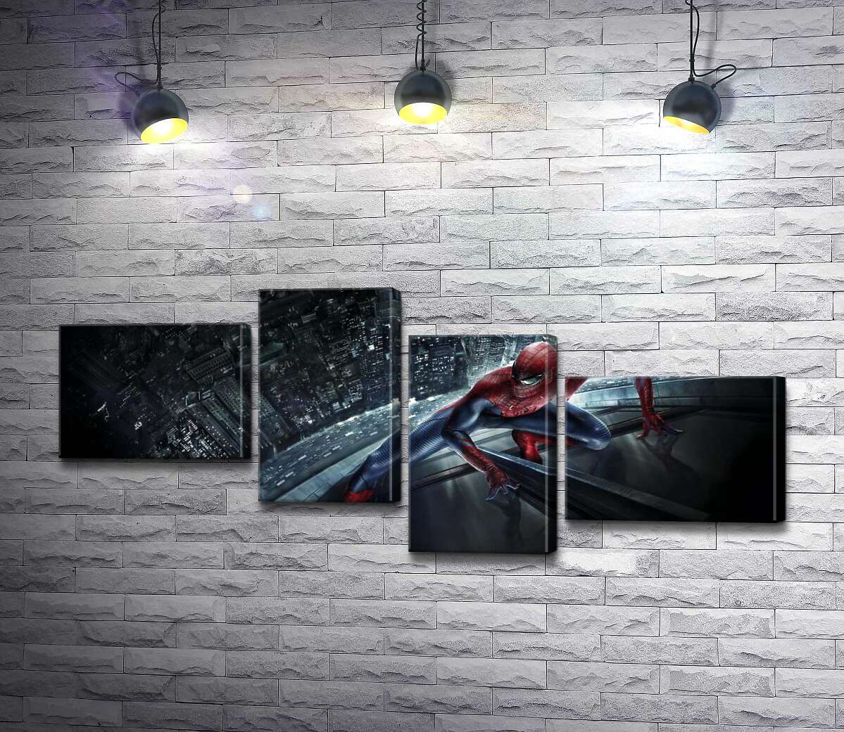 модульная картина Человек-паук (Spider-Man) на стеклянном небоскребе (Модуль №21)
