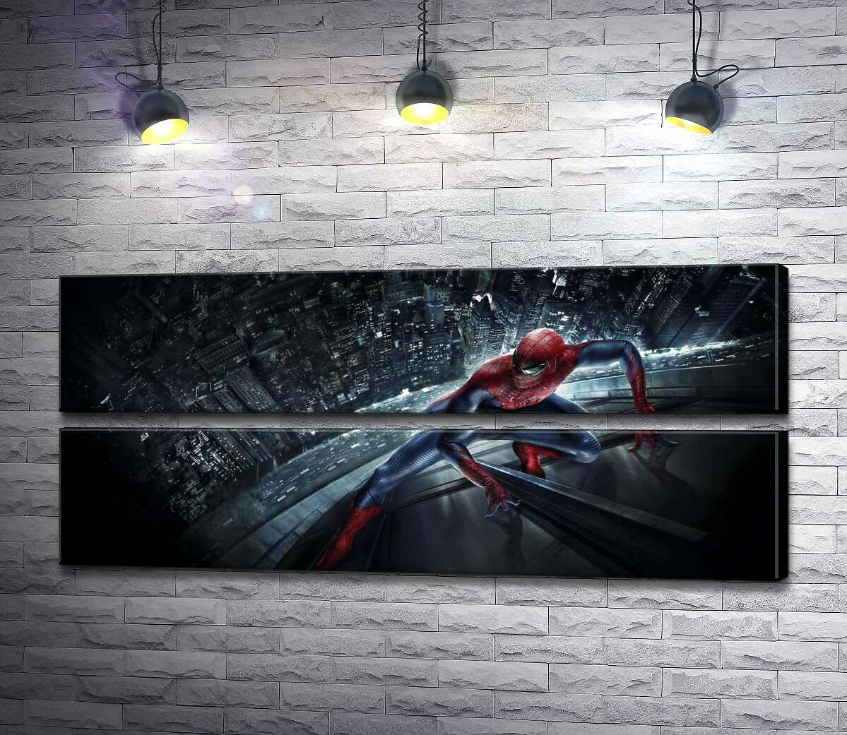 модульная картина Человек-паук (Spider-Man) на стеклянном небоскребе (Модуль №7)