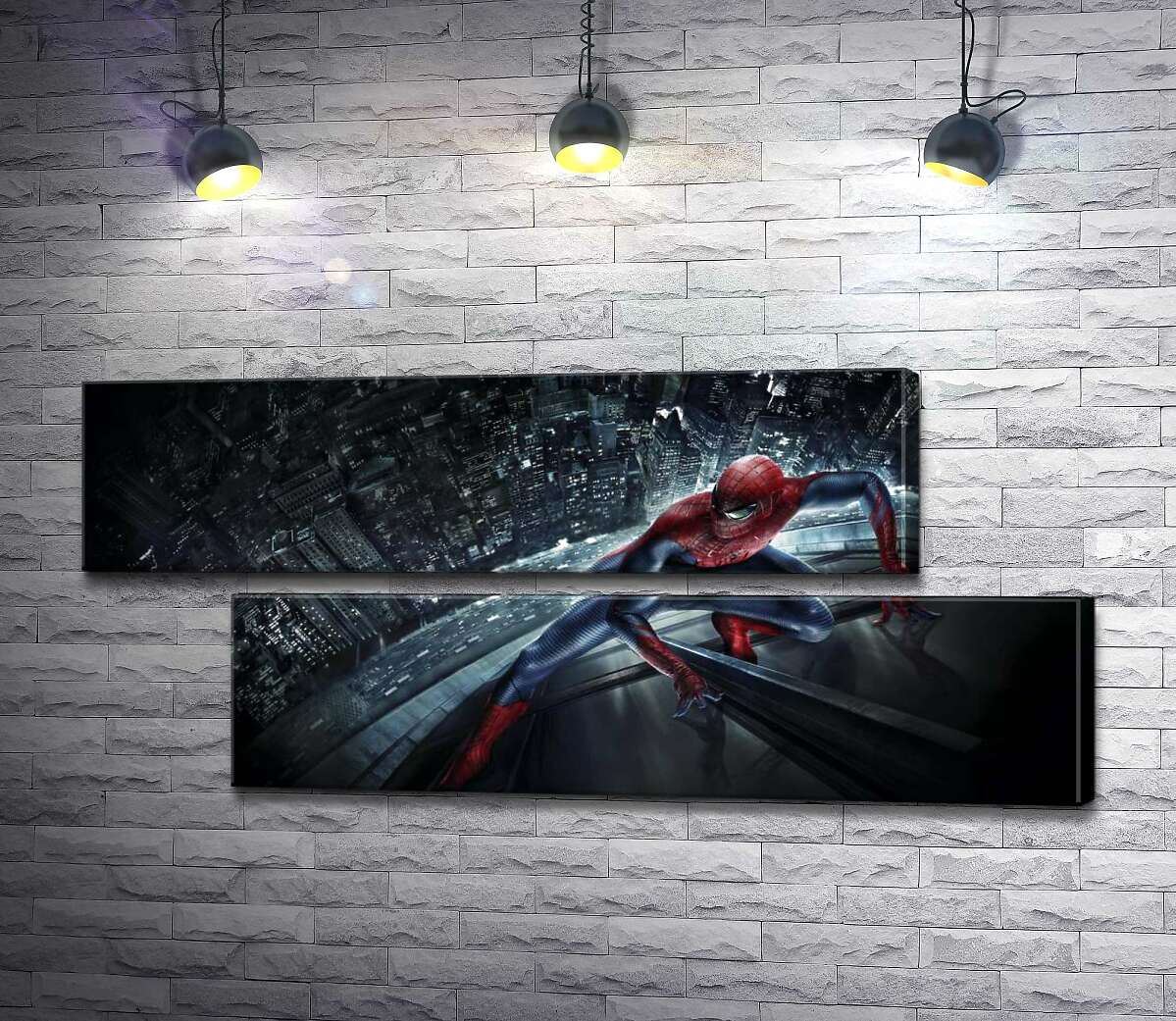 модульная картина Человек-паук (Spider-Man) на стеклянном небоскребе (Модуль №8)