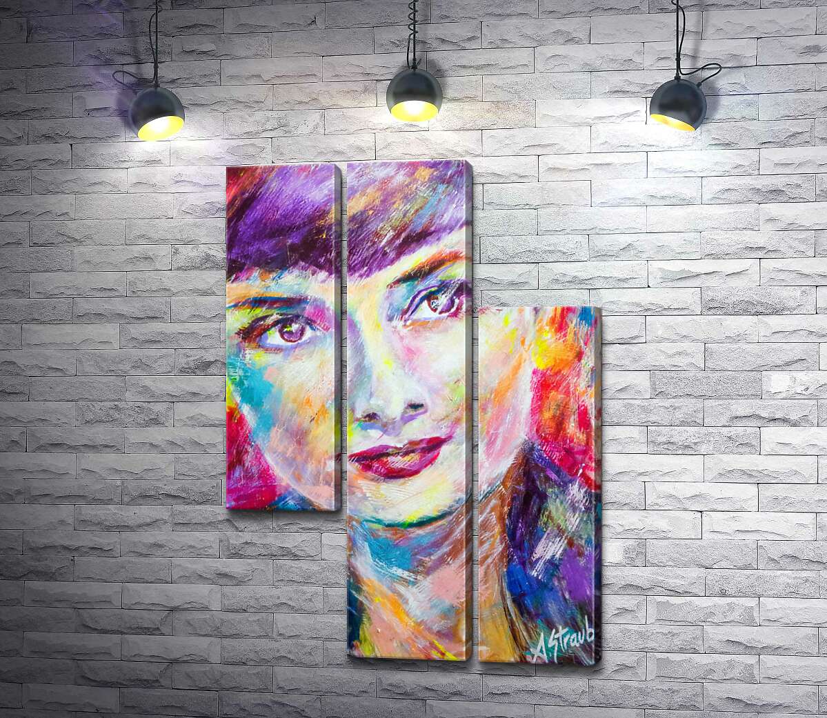 модульна картина Поєднання барв на портреті Одрі Гепберн (Audrey Hepburn) (Модуль №13)