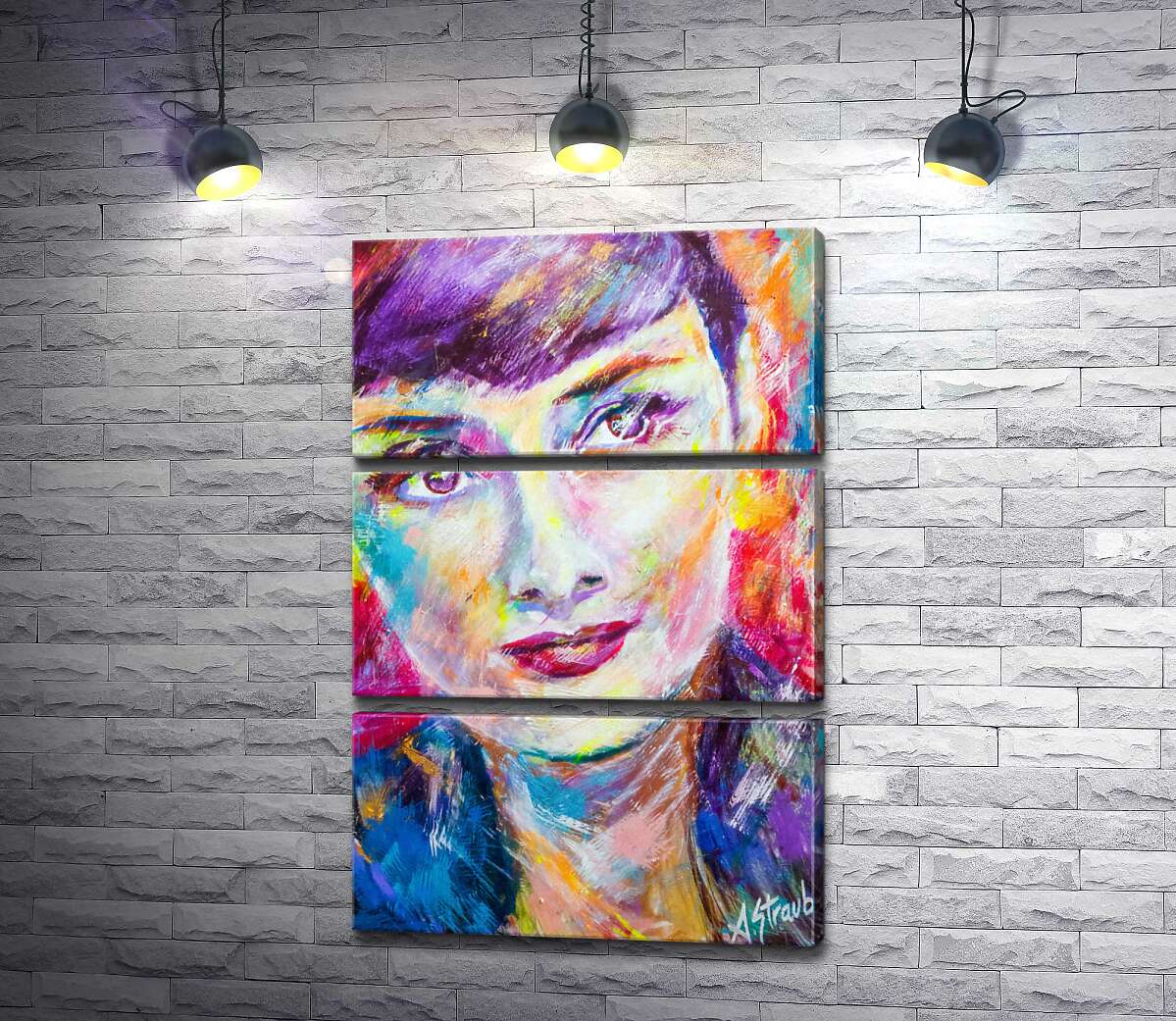 модульна картина Поєднання барв на портреті Одрі Гепберн (Audrey Hepburn) (Модуль №15)