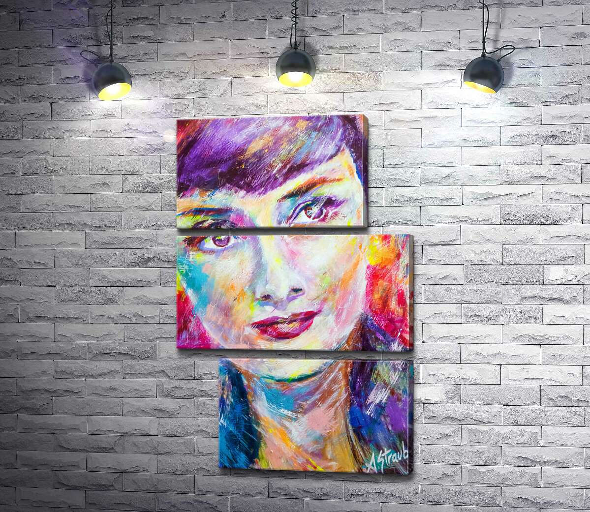модульна картина Поєднання барв на портреті Одрі Гепберн (Audrey Hepburn) (Модуль №16)