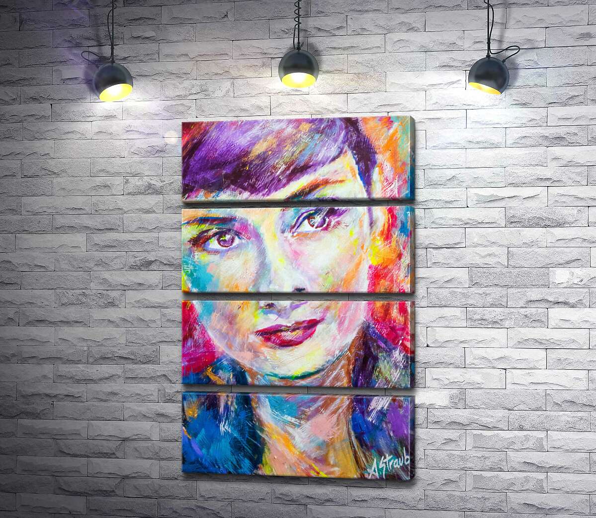 модульная картина Сочетание красок на портрете Одри Хэпберн (Audrey Hepburn) (Модуль №22)