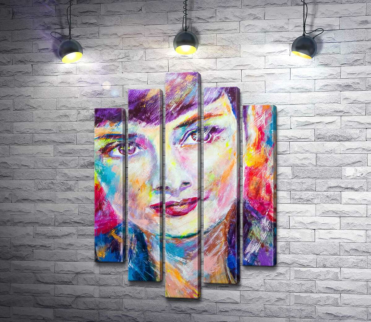 модульна картина Поєднання барв на портреті Одрі Гепберн (Audrey Hepburn) (Модуль №4)