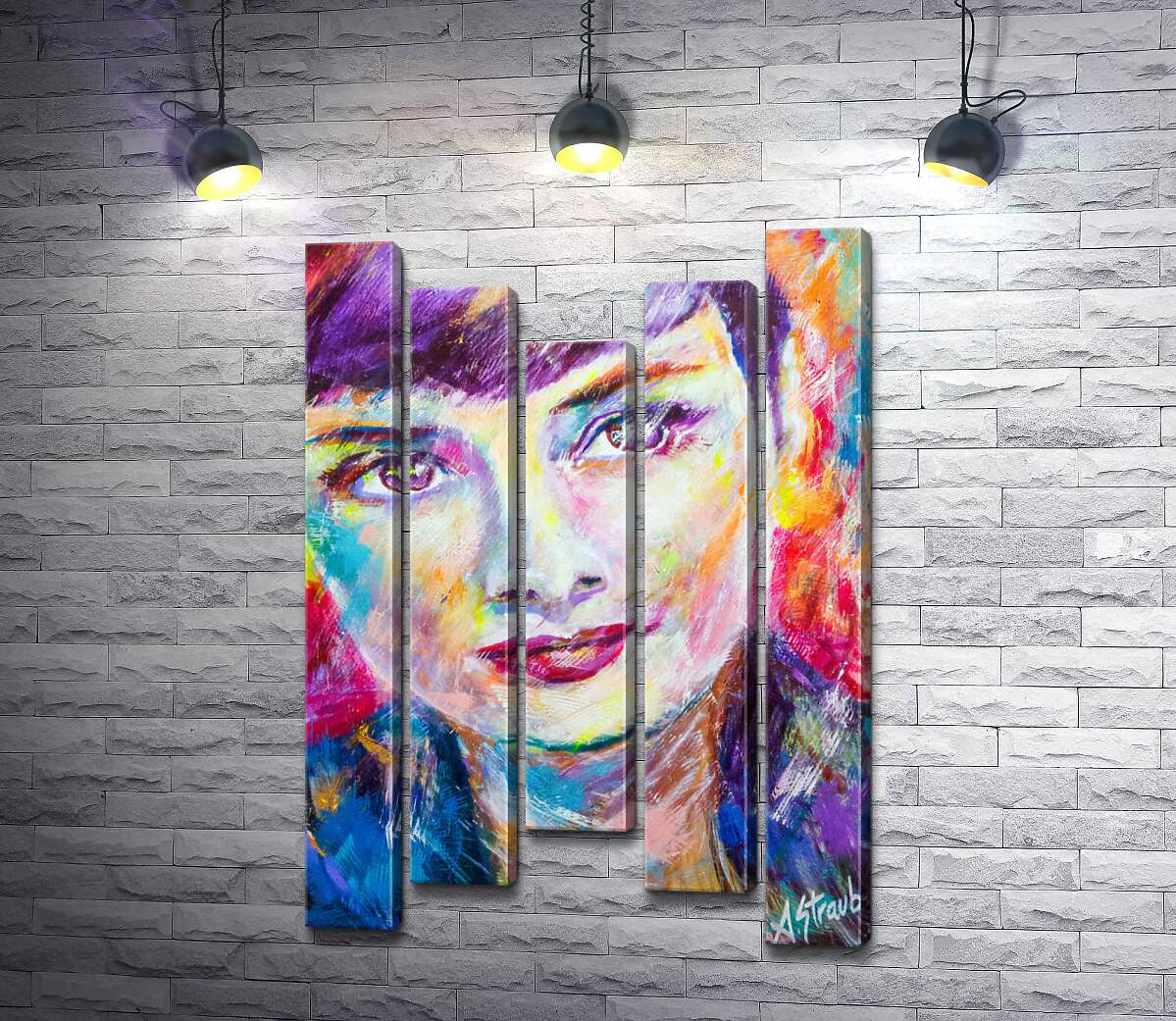 модульна картина Поєднання барв на портреті Одрі Гепберн (Audrey Hepburn) (Модуль №27)